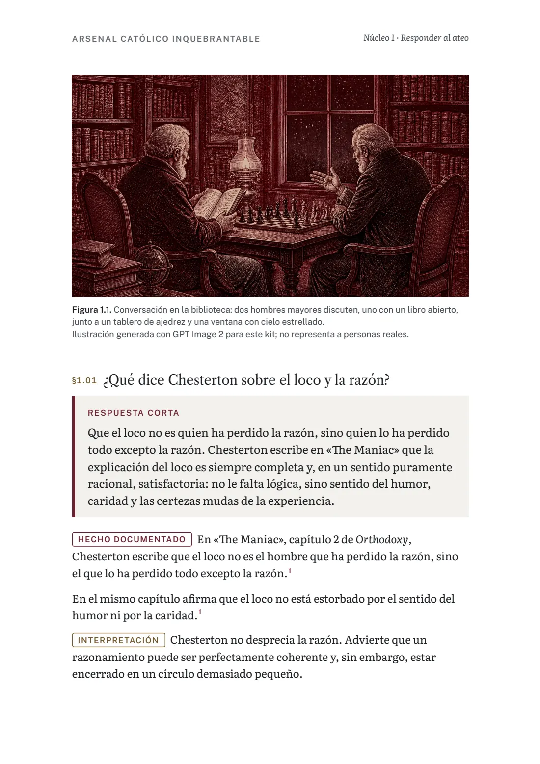 Página del núcleo 1 con ítems y respuestas cortas