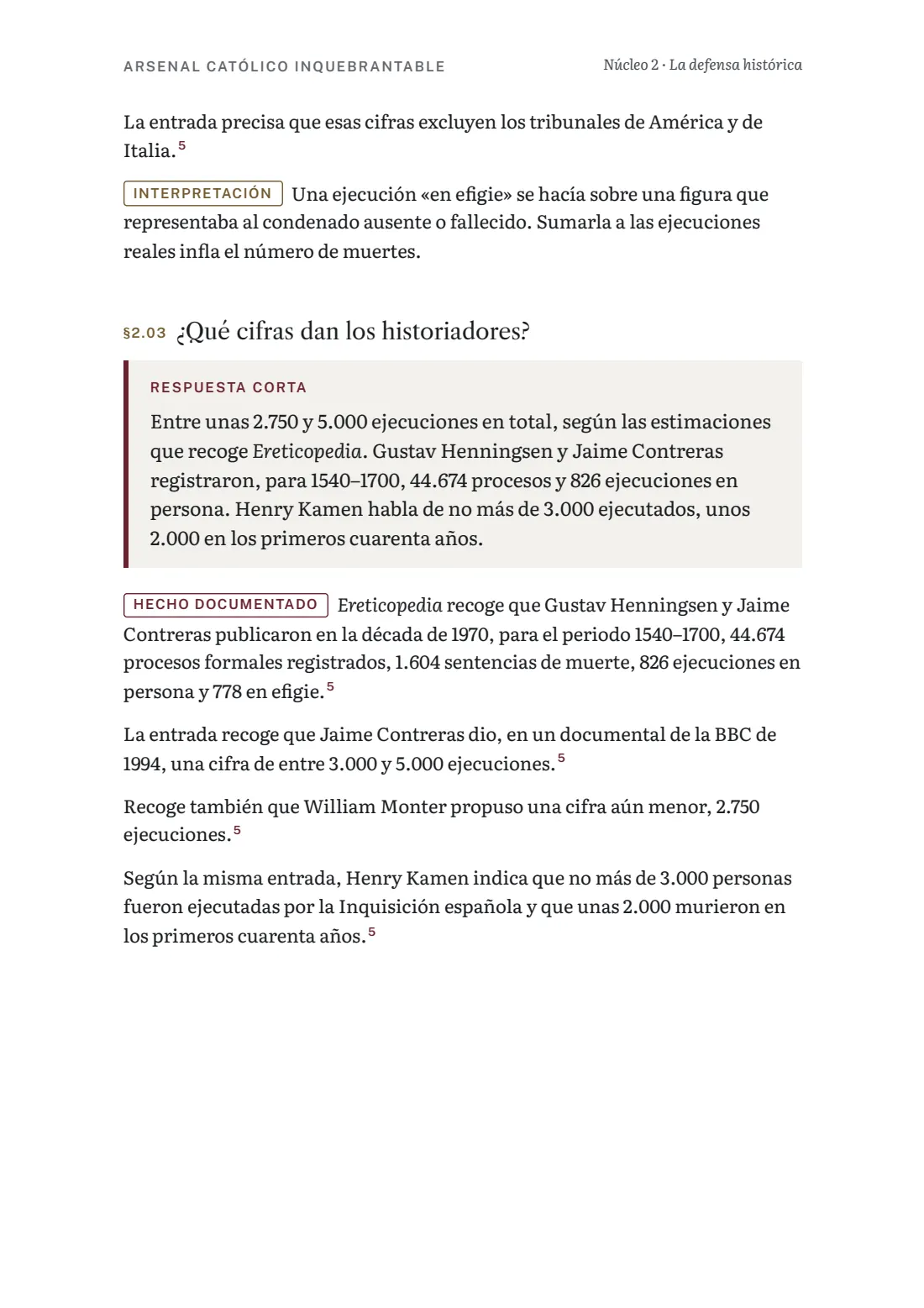 Página del núcleo 2 con las cifras de la Inquisición española